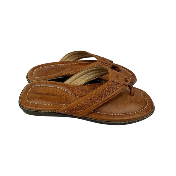 *Tommy Bahama Anchors Away Sandals Mens 12D Brown Leather Flip Flop Quiet Luxury - Picture 1 of 7